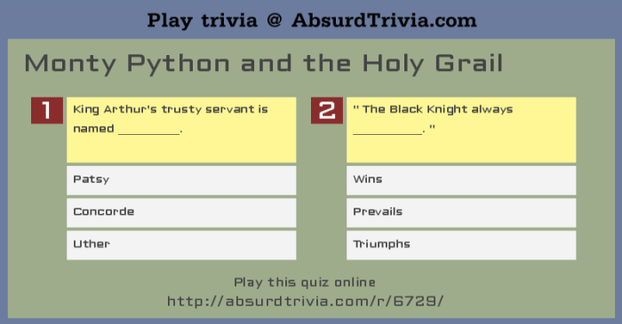 Monty python and the holy grail trivia