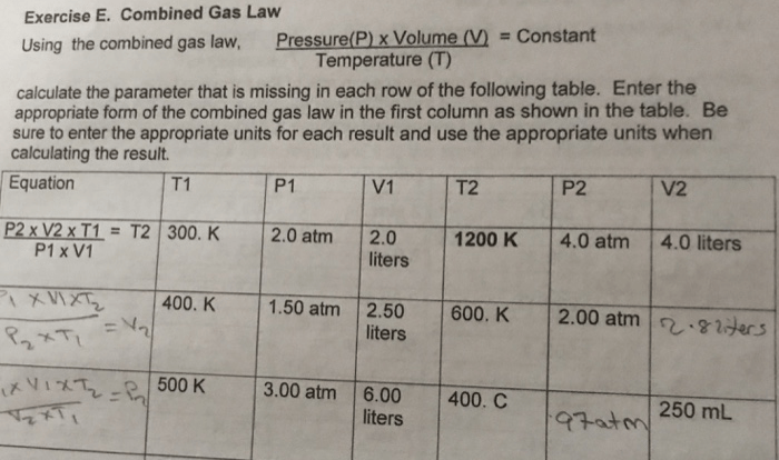 Combined gas law worksheet and answers