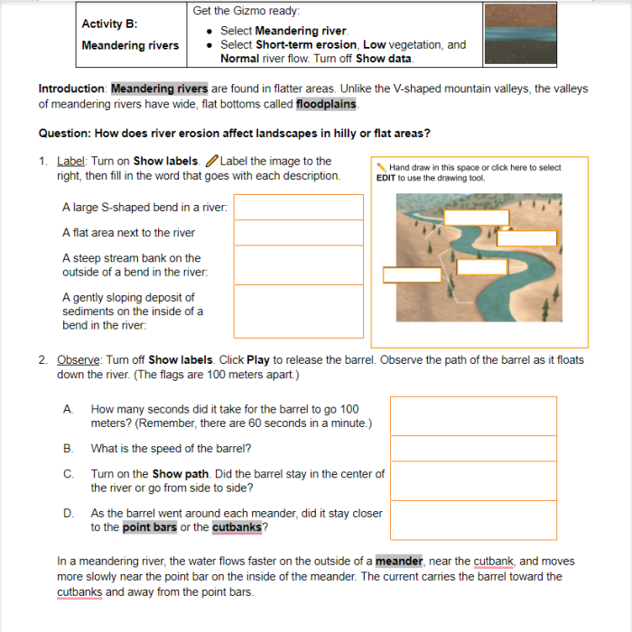 Student exploration river erosion answer key